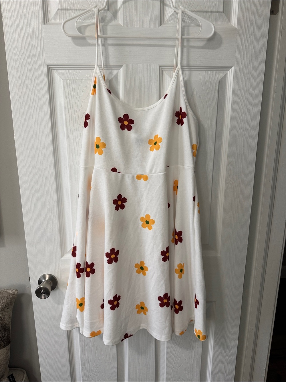 SHEIN White Midi Dress with Yellow & Burgundy Floral Print